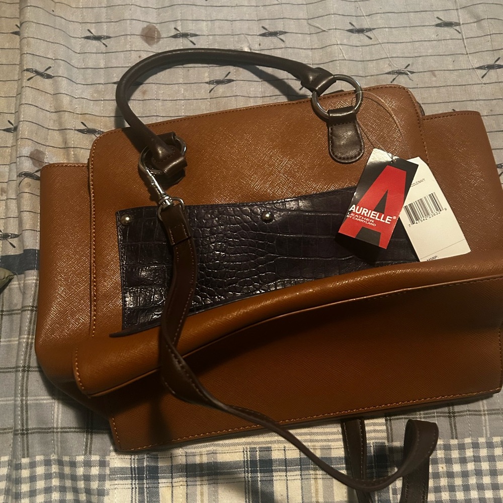 Aurielle Brown Leather Satchel with Crocodile Accent